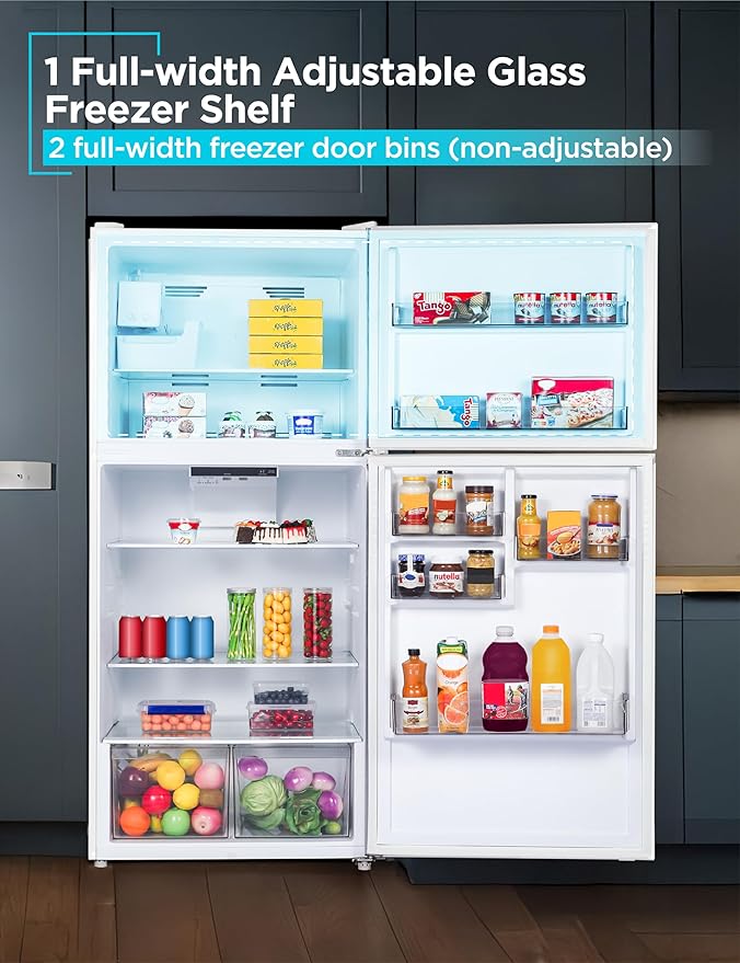 BLACK+DECKER 20.1 Cu. Ft. Top Mount Refrigerator with Ice Maker, 2-Door Refrigerator with Top Freezer, Freezer with Icemaker and Adjustable Temperature Control, ENERGY STAR, BR2010JIMW, White