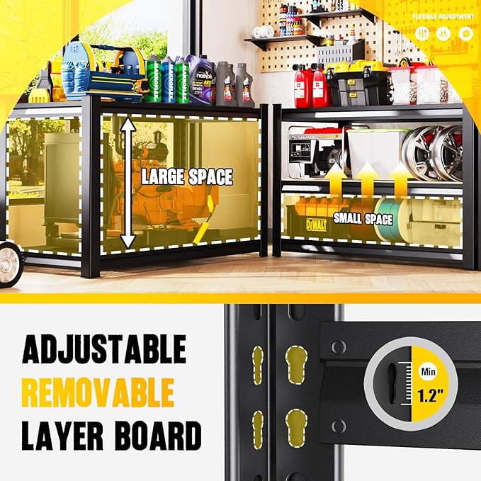 Garage Shelving 5-Tier Adjustable Metal Garage Shelves Heavy Duty Unit,3000 LBS Steel Shelf Storage Rack Suitable for Industries,Warehouses,Basement,Black(Wire-72'H x 45.7''W x 19.6''D)