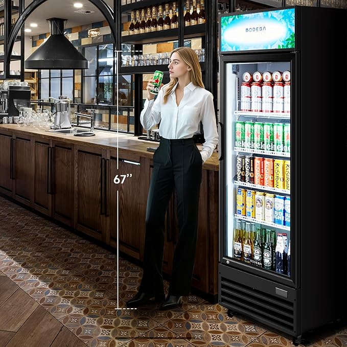 BODEGACOOLER Commercial Refrigerators with 4 shelves, 240 cans &160 bottles Beverage, 11.3 Cu. Ft. Commercial Merchandiser Refrigerators with Soft LED Light,For Garage, Gym, Man cave, Shop, Office.