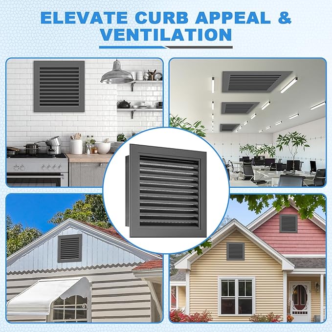 14"x14" Aluminum Gable Vent with Screen – Exterior Shed Vents for Walls, Attics, and Containers – Sturdy Louvered Design with 12"x12" Vent Opening Gray