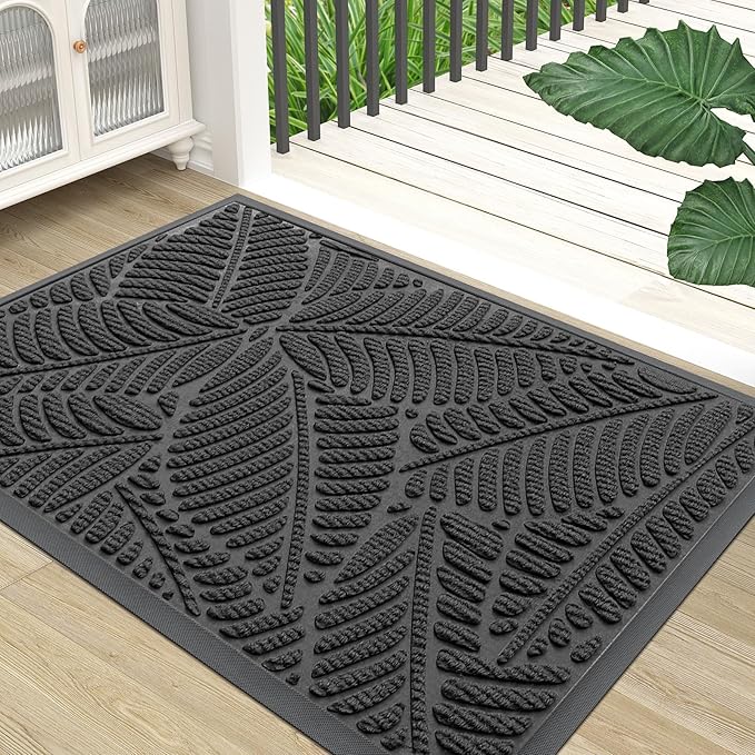 Colorxy Waterproof Doormat, Sturdy Natural Rubber Front Indoor Mat, Non Slip Low Profile Outdoor Door Mats, Stain and Fade Resistant Floor Mats, Easy Clean Patio Entry Mat, 30''x17'', Light Grey