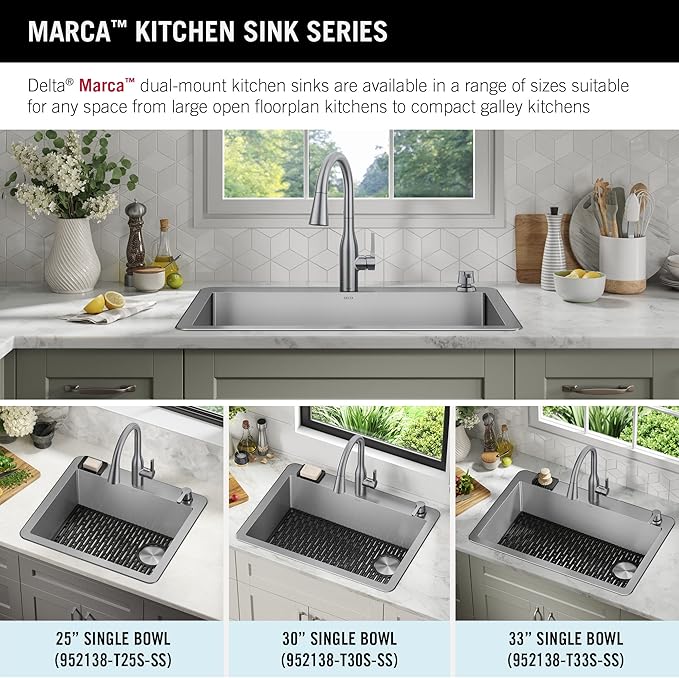 DELTA FAUCET Delta Marca 30 inch Drop-In Undermount Stainless Steel Single Bowl Kitchen Sink with Accessories