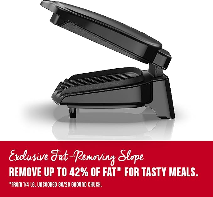 George Foreman 2-Serving Classic Plate Electric Indoor Grill and Panini Press, Black, Small Compact Size, GR10B