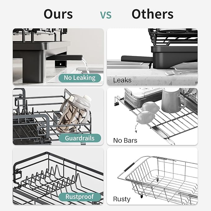 Small Dish Drying Rack - Extendable Dish Rack for Kitchen Counter, Rustproof Dish Drainers with Utensil Holder, Perfect for Apartments, RVs and Small Spaces,16.5" D x 7.5"-12.5" W x 6.5" H
