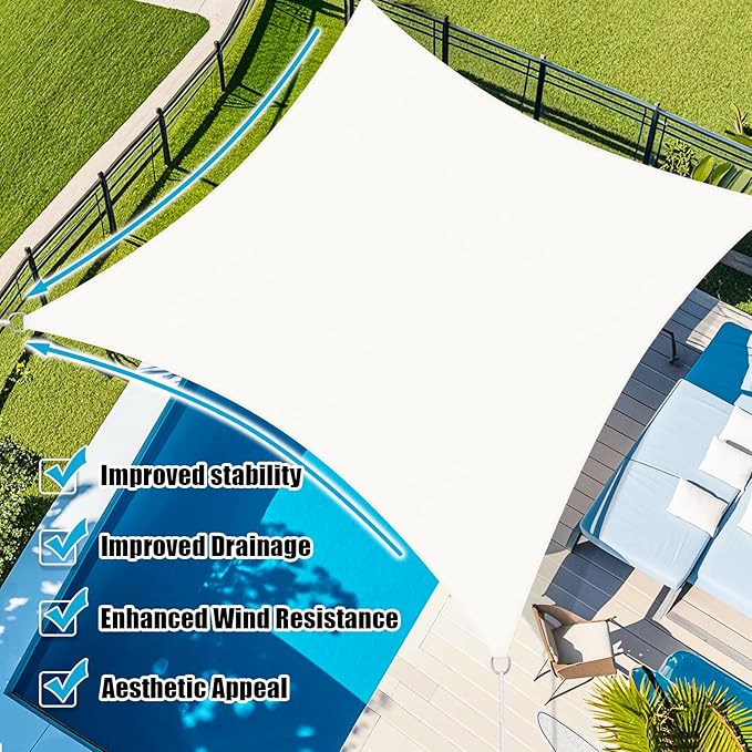 Amagenix Sun Shade Sail 10'X18' Curved Edge Outdoor Shade Canopy White Breathable 95% UV Block Shade Cloth for Patio Garden Backyard (We Make Custom Size)