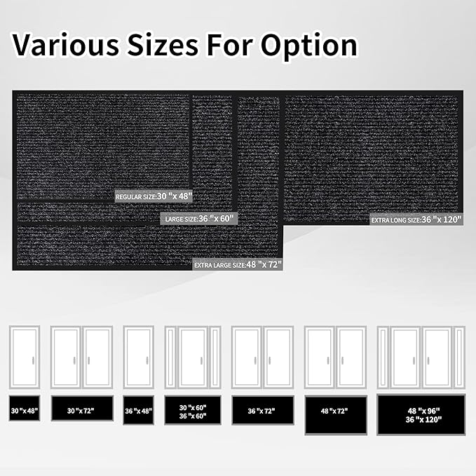 Front Door Mat Indoor Outdoor Entrance, 48" x 72" All-Season Heavy Duty Waterproof Doormat, Non-Slip Absorbent Entryway Mat, Easy to Clean, Low Profile Commercial Floor Mat for Indoor Outdoor