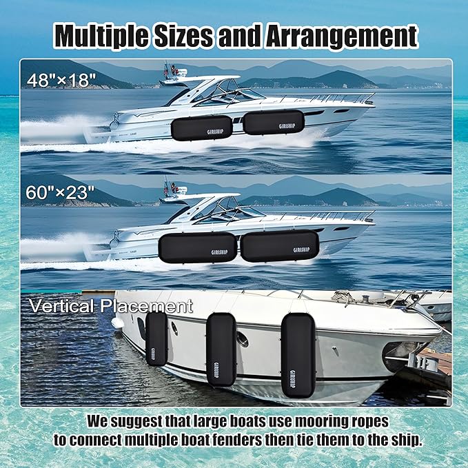 10'×18"/24" Inflatable Boat Bumpers, Large Boat Fenders for Docking, Boat Bumpers for Docking with Mooring Ropes, Heavy Duty Dock Bumper for Yacht or Fishing Boat