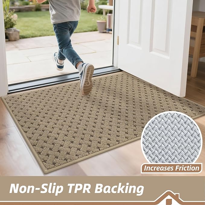 BEQHAUSE Dirt Trapper Door Mat Non-Slip Entryway Rugs Stain Resistant Absorbent Dog Doormats Woven-Look Washable Welcome Floor Doormat for Front Back Door, Muddy Wet Shoes & Paws, 36" x 60", Beige