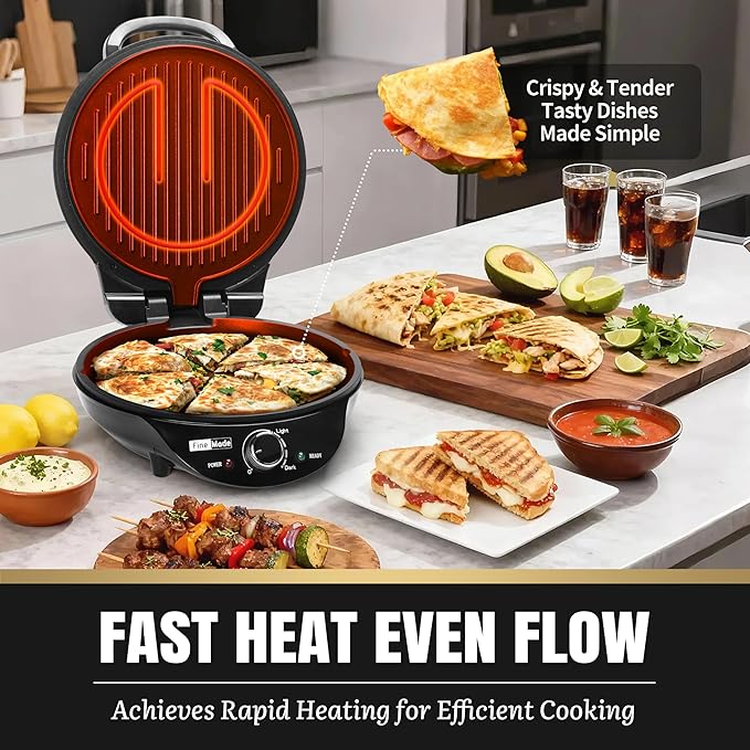 Electric Griddle Nonstick, Multi-Funtional Quesadilla Maker 10 Inch, Electric Grill Indoor, Pancake Griddle & Pan, Smokeless Indoor Grill, Non-stick Surface, Black