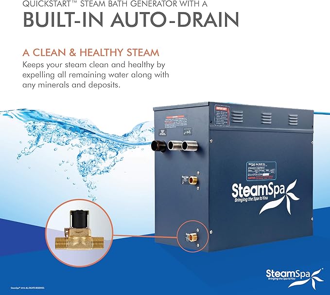 STEAMSPA 10.5kW Steam Sauna Generator Sentry Series 240V Steam Generator with Touch Screen, Steamhead, Built-in Steam Shower Auto Drain, ACU Quickstart Steam Bath Generator (Gold)