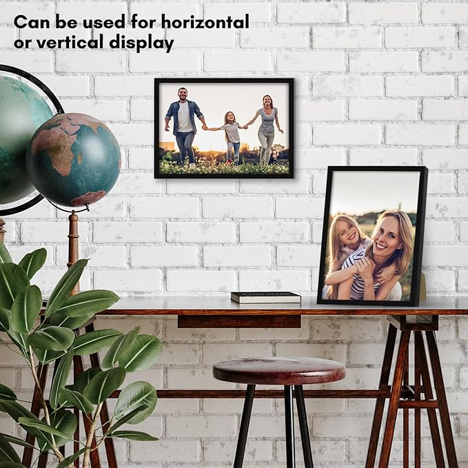 Americanflat 7x10 Picture Frame with Shatter-Resistant Glass - Streamline Collection - Thin Border Photo Frame for Tabletop and Wall Display - Hanging Hardware and Easel Stand Included - Black