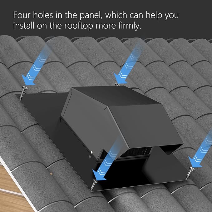 Hon&Guan 6 Inch Removable Roof Vents Roof Dryer Vent Cap for Houses Galvanized Steel 6 Inch Exhaust Vent for Ventilation System-with Damper, Black.