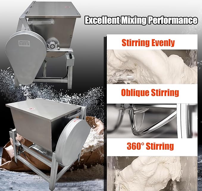 INTSUPERMAI 110V Commercial Dough Mixer Machine Kneading Capacity Electric Food Mixer Flour Mixer for Dough Mixing Kneading (Standard, 50KG/110LBS)