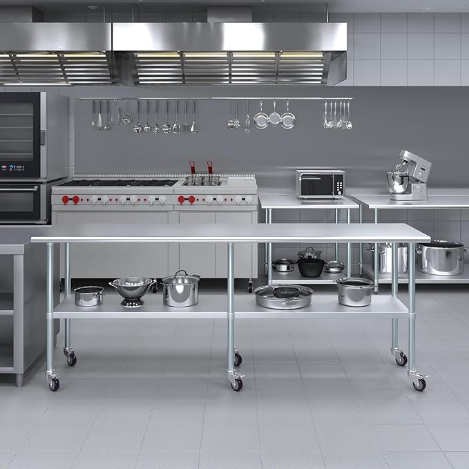 AmGood 96" Long x 24" Deep Stainless Steel Table with Casters