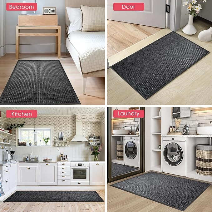 Kuyal Front Door Mat, 4'*6' Door Mat for Inside Outside Entrance,Waterproof Welcome Mats with Non-Slip Backing, Indoor Outdoor Entryway, Commercial Floor Mats, Durable & Easy to Clean, Dark Gray