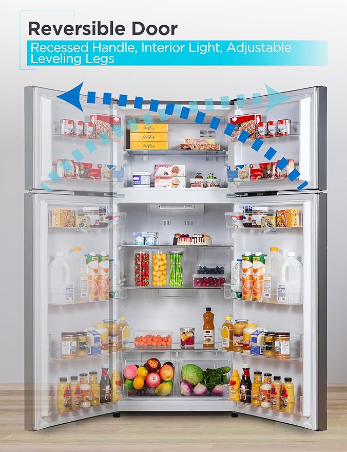 BLACK+DECKER 14.6 Cu. Ft. Top Mount Refrigerator with Freezer, 2 Door Refrigerator with Top Freezer and Adjustable Temperature Control, ENERGY STAR, BR1460HS, Stainless Steel Look