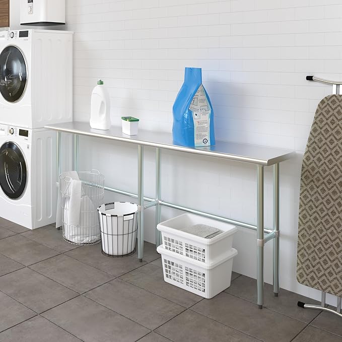 AmGood Stainless Steel Work Table Open Base | NSF Kitchen Island Food Prep | Laundry Garage Utility Bench (84" Long X 14" Deep)