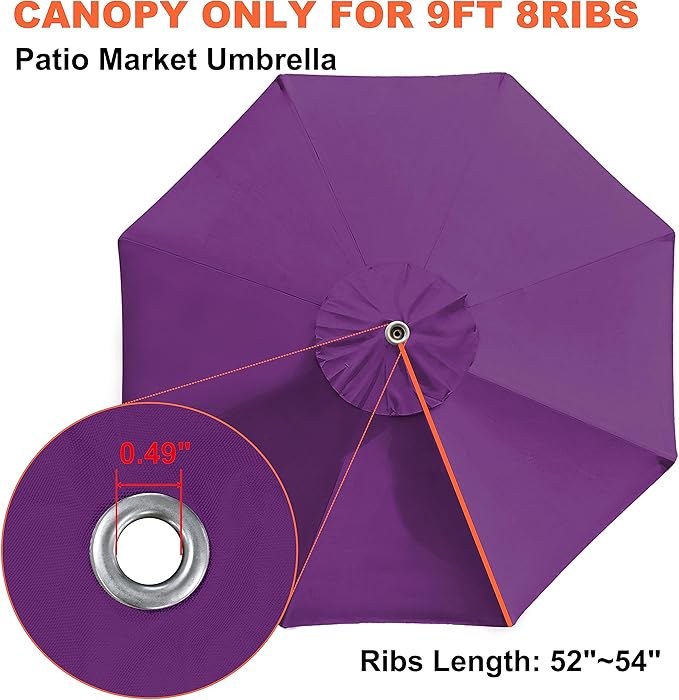 EliteShade USA 9FT Patio Umbrella Replacement Covers 8 Ribs Market Umbrella Canopy Cover (CANOPY ONLY) (Purple)