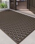 DEXI Front Door Mat Outside Entrance Rubber 32x48, Welcome Floor Doormat Heavy Duty Non Slip, Dirt Trapper Waterproof Exterior Entry Mats All Weather for Patio Entryway Drainage, Brown