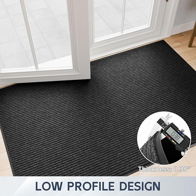 Front Door Mat, 60" x 36" Heavy Duty Indoor Outdoor Doormat, Non-Slip Welcome Mats for Entryway, Rubber Backing Low Profile Commercial Door Mats, Black Stripe