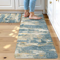 Collive Kitchen Mats for Floor 2 Piece, Abstract Cushioned Anti Fatigue Rugs Non Slip Waterproof Kitchens Sink Mat, Blue Modern Standing Mat for Bar, Office, Desk, Home Decor, 17"x29"+17"x47"