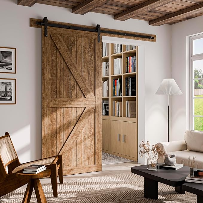 CCJH 16FT Single Sliding Barn Door Hardware Kit Black Basic Roller Carbon Steel Hanger Flat Track System for Closet Kitchen 1 Door 96 inch Wide