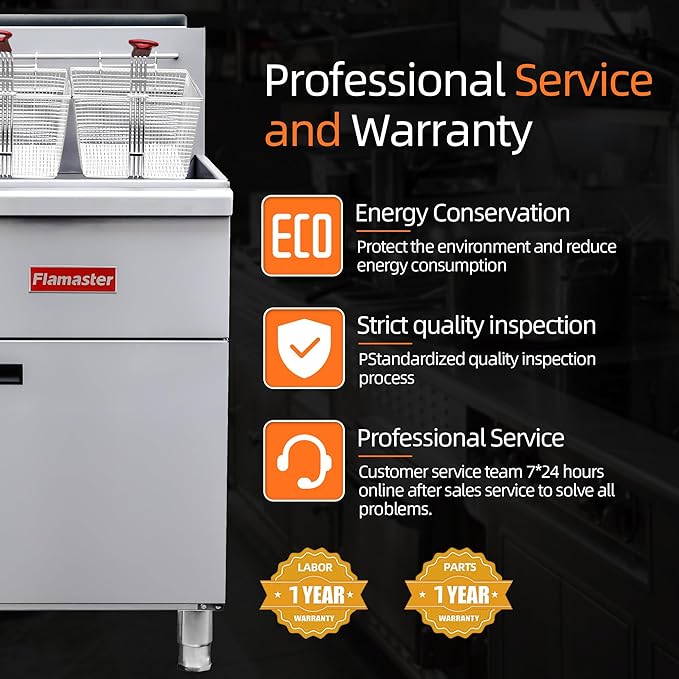 Commercial Gas Floor Fryer with 2 Baskets, 90000 BTU Propane Gas Fryer - Only Commercial Use, Precision Temp Control, Stainless Steel Deep Fryer for Restaurants, Fast Food, Food Trucks