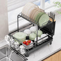 Runnatal 2-Tier Dish Drying Rack, Large Dish Rack with Drainboard Set, Detachable 4-in-1 Large Capacity Dish Drainer Over The Sink Anti-Rust for Kitchen Counter, Black