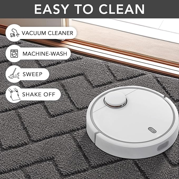 hicorfe Front Door Mat Outside Entrance,32"x40" Absorbent Muddy Dirt Resist Welcome Door Mats Outdoor Indoor,Stain and Fade Resistant,Non Slip Backing Entry Mat Doormat for Entryway(Grey)
