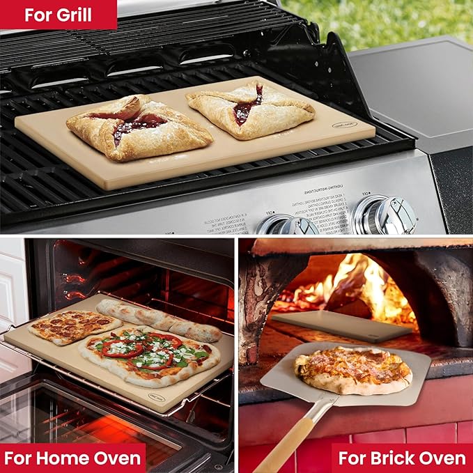 Unicook Extra Large Pizza Stone 24" x 12" x 0.6" for 36"/48" Ovens, Rectangular Baking Stone, Ideal for Baking Crispy Pizzas, Bread and Cookies, Weighs 11.3 lbs, Does Not Fit 30" Compact Ovens