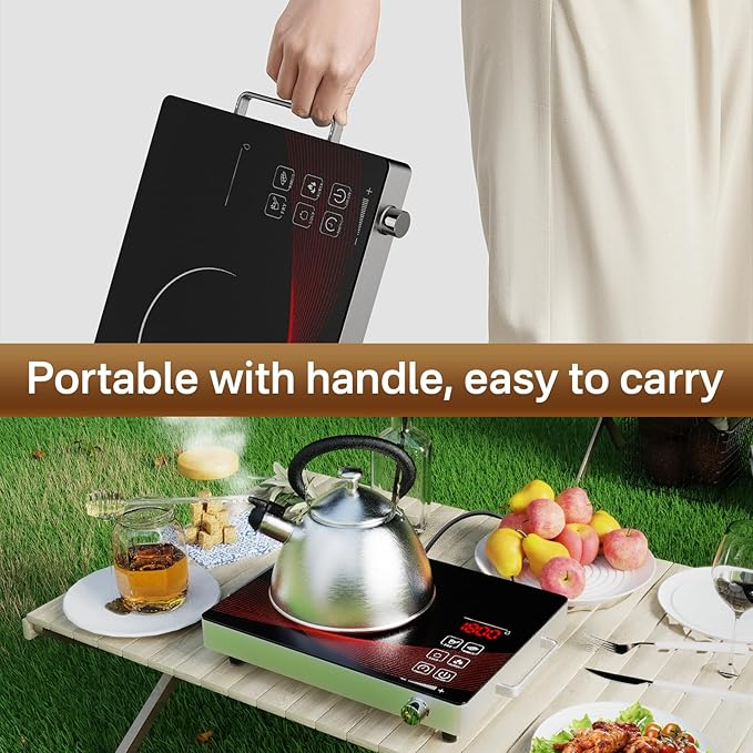 1800W Infrared Hot Plate, Portable Electric Ceramic Cooktop with Timer & Touch Control, 18 Heat Levels Single Burner, Non-Induction Countertop Stove for All Cookware, 110V