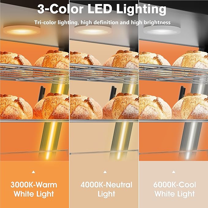 27 inch Countertop Food Warmer Display Case, 3-Tier Commercial Food Warmers with Top Rack for Milk/Bottles for Pizza/Pretzel, 3-Color Lighting, w/Thermometer for Cafeteria Kitchen Restaurant