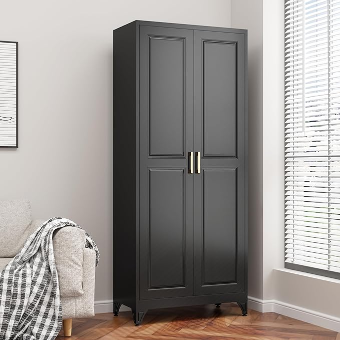 75” Tall Kitchen Pantry Cabinet,Metal Storage Cabinet with Doors and Adjustable Shelves,Modern Kitchen Hutch Cabinets,Freestanding Cupboard for Dining Living Room