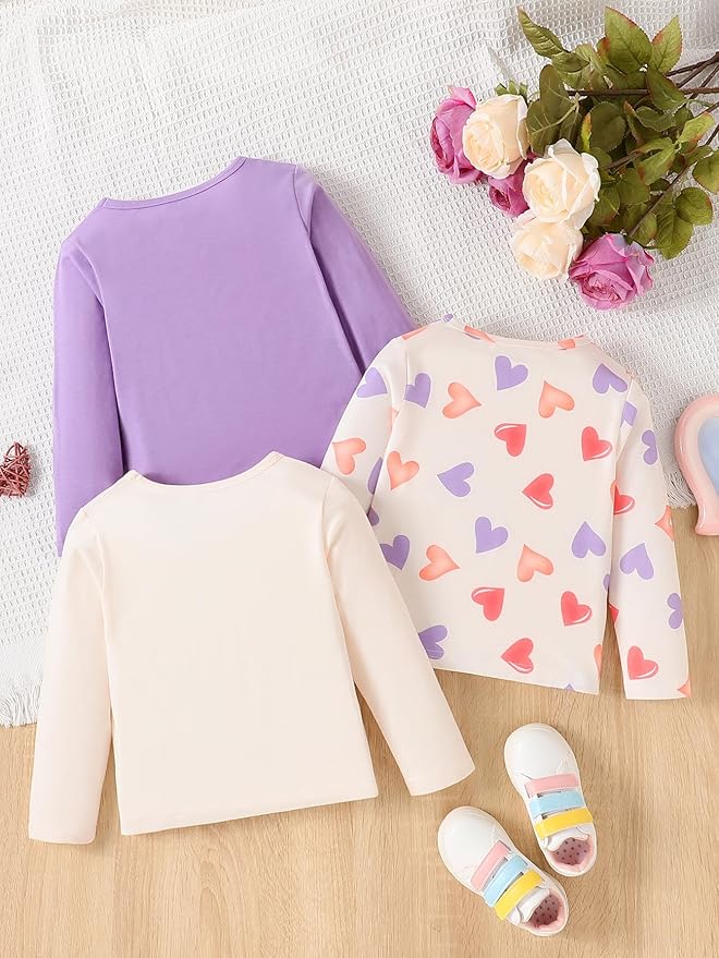 3 Pack Toddler Girls Shirts Long Sleeve Shirt for Girls Tees Kids Tshirts Clothes Fall Tops T-Shirt 2-8 Years