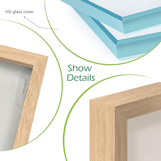 FrameWorks 16" x 20" Original Natural Oak Wooden Shadow Box Frame – Soft Felt Back, Tempered Glass, and Included Elegant White Ball Push Pins
