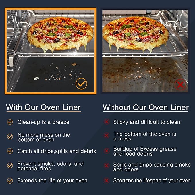 Oven Liners for Bottom of Oven/Electric Oven/Gas Oven/Toaster Oven/Microwave Grill,Nonstick Resuable Heavy Duty Oven Mat Oven Protector Liner BPA Free Baking Cooking Supplies,2 Pack,16x20 IN