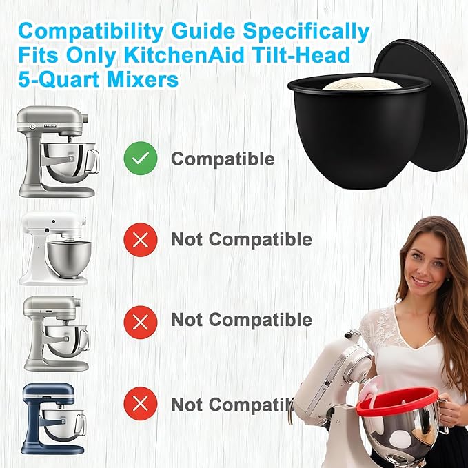 Silicone Bowl Insert Compatible with 5 Qt KitchenAid Tilt-Head Mixer, Food-Grade Non-Slip Bowl Liner, Dishwasher Safe & Easy to Clean Replacement Accessory (White)