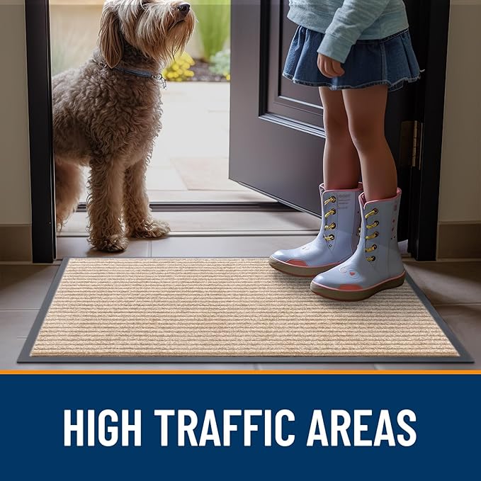 OLANLY Front Door Mat Indoor Outdoor Entrance, Waterproof Heavy Duty Doormat, Fade Resistant, Low Profile, Easy Clean Patio Porch Welcome Floor Mats for Entry, 71x47, Beige