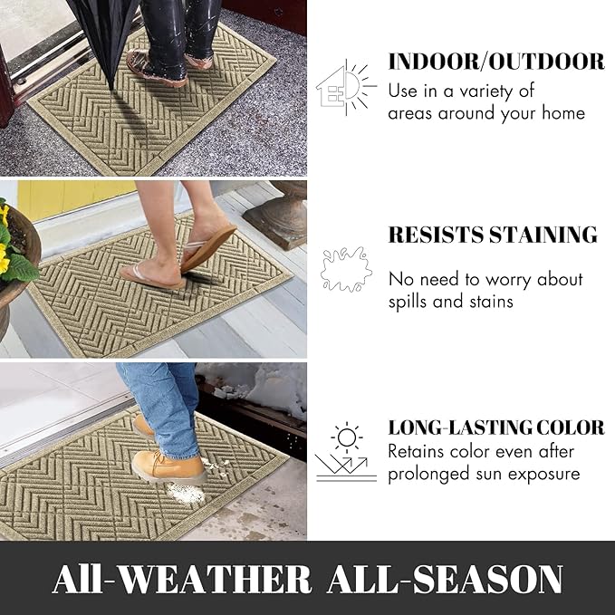 Yimobra Large Door Mat 36x24, All-Season Waterproof Outdoor Mats for Front Door Entrance with Drainage Holes, Heavy Duty Non-Slip Doormat for Garage Patio Entryway Indoor, Beige