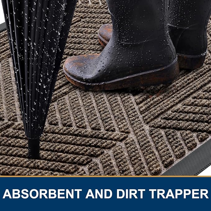 Smiry Front Door Mat Outside Entrance, Heavy Duty Sturdy Natural Rubber Doormat, Trap Dirt and Moisture, Easy Clean Low Profile Mats for Indoor Outdoor Entry, Irregular Triangle (71x47, Brown)