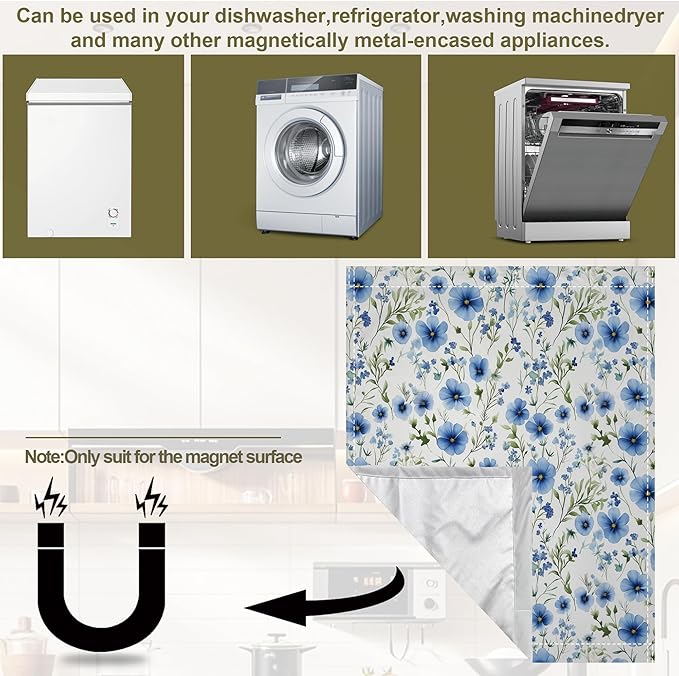 Blue Floral Magnetic Dishwasher Cover,Cornflower Dishwasher Covers for The Front Magnetic Dishwasher Panel Decal Cover for Kitchen 23x26inch