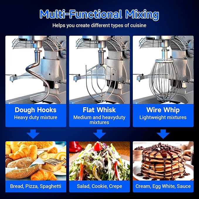30Qt Commercial Food Mixer with Timing Function,1250W Commercial mixer 3-Speed Adjustable Heavy Duty, Electric Stand Food Mixer with Stainless Steel Bowl for Bakery Pizzeria. (Standard)