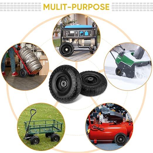 TICONN 4.00-6 Tire and Wheel Flat Free, 4 Pack 13" Solid Tires with 5/8" Axle Bore Hole and Double Sealed Bearings, Perfect for Wheelbarrow, Garden Cart, Wagon, Dolly (Black, 4PK)