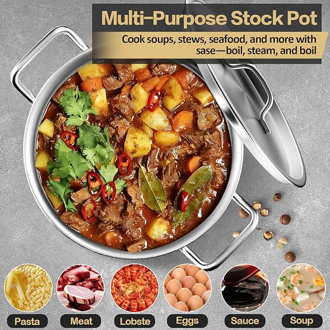 Stainless Steel Stock Pot，20QT Large Stock Pot with Lid for Boiling Cooking Soup Stew Canning, Heavy Duty Tri-Ply Bottom for Boiling Cooking Soup Stew Canning Cooking Pots, Cookware Sauce Pots