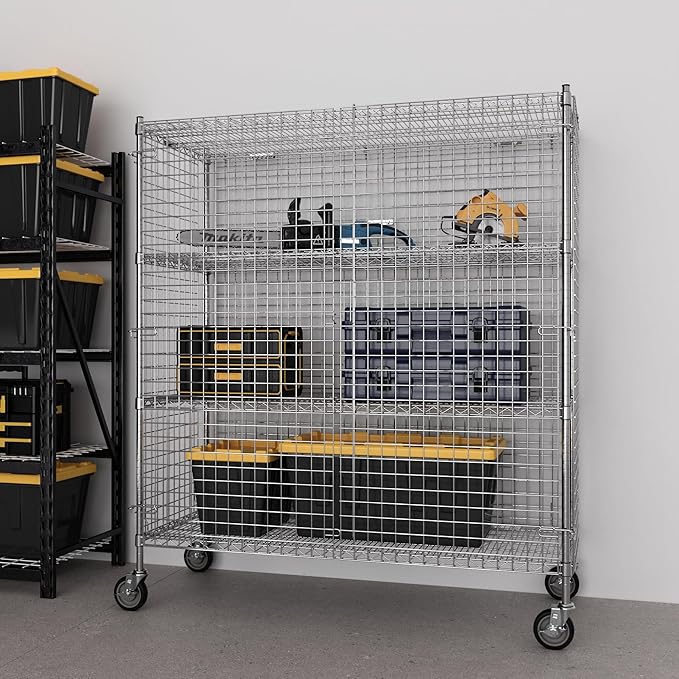 24" W x 60" L x 69" H Heavy Duty Utility Commercial Grade Metal Storage NSF Unit | Chrome Mobile Security Wire Cage Kit
