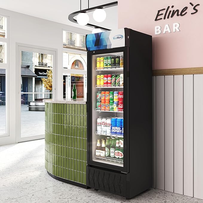 KoolMore 22 in. 9 cu. ft. Commercial One Glass Door Beverage Display Merchandiser Refrigerator Cooler, ETL Listed in Black
