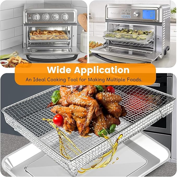 Air Fryer Basket Tray Replacement for Cuisinart TOA-60 TOA-65 TOA-70 Toaster Air Fryer Convection Oven, 12.2 * 11''Mesh Air Fryer Steel Basket Wire Rack Accessories Parts, Dishwasher Safe