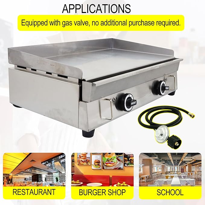 TECHTONGDA LPG Gas Countertop Flat Top Griddle Commercial Stainless Steel Griddle Grill Hot Plate BBQ Teppanyaki Grill with Adjustable Temperature Control for Restaurant Kitchen 2800Pa 28.94x16.14 in