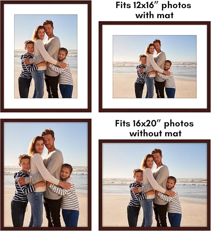 Americanflat 16x20 Picture Frame with Polished Plexiglass - Set of 5 - Use as 12x16 Frame with Mat or Display 16x20 Photo Without Mat - Galleria Collection - Picture Frames for Wall Display - Mahogany