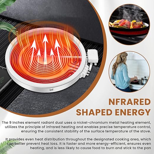 Upgraded WB30X24111 WB30T10133 Range 9" Dual Radiant Surface Element Compatible with G-E Hot-Point Electric Range 9 inch Dual Surface Burner Element, Replace 2512343818-1 Year Warranty by Fetechmate